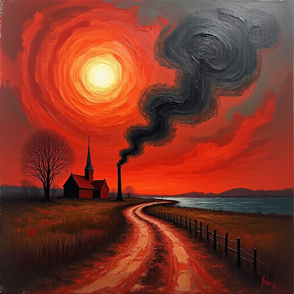 Vibrant Red Expressionist Art