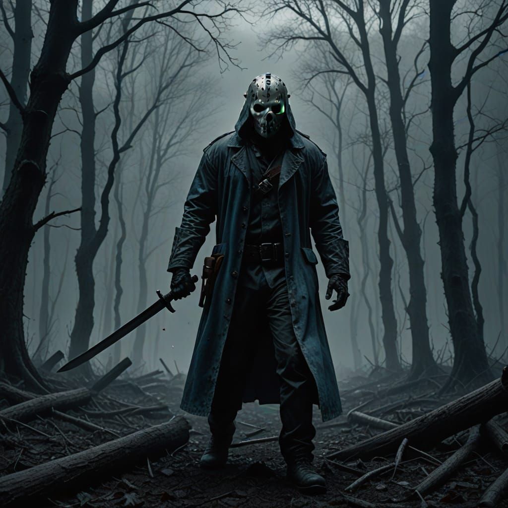 Dark Jason Voorhees in a Mysterious Abandoned Forest