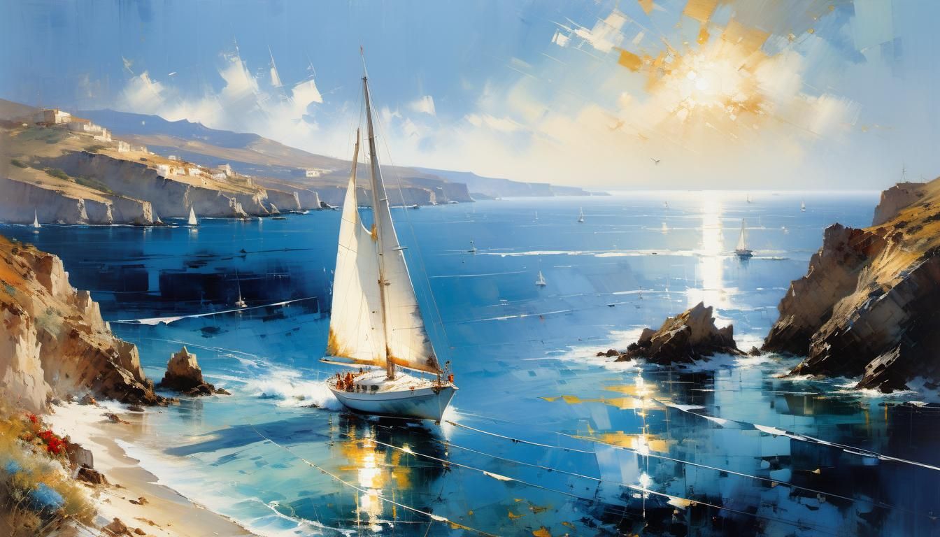 Seashore Sailboat Painting in Fine Art Style