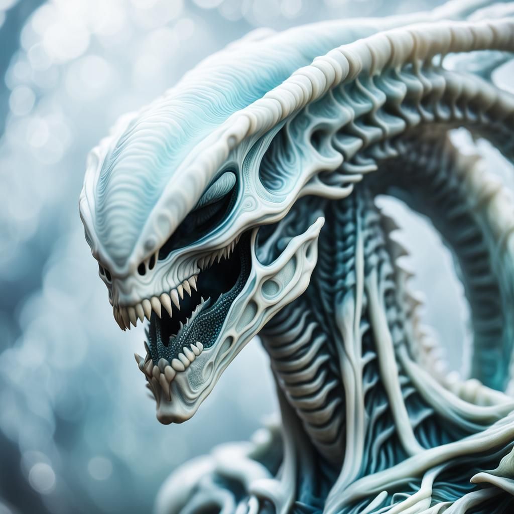 Mystical Xenomorph Sculpture in Soft Pastel Colors