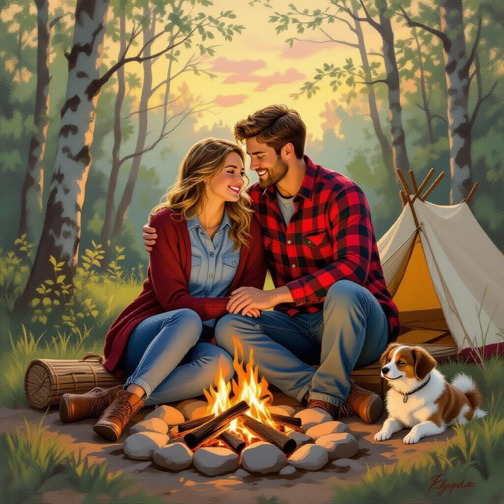Romantic Campfire Embrace in Americana Style