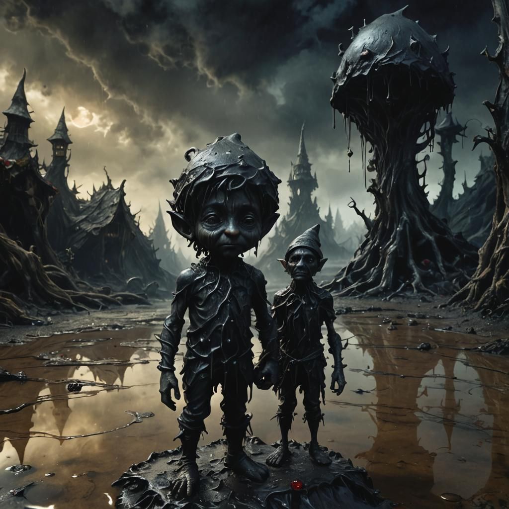 Goo-Covered Gnome in Dark Fantasy Illustration