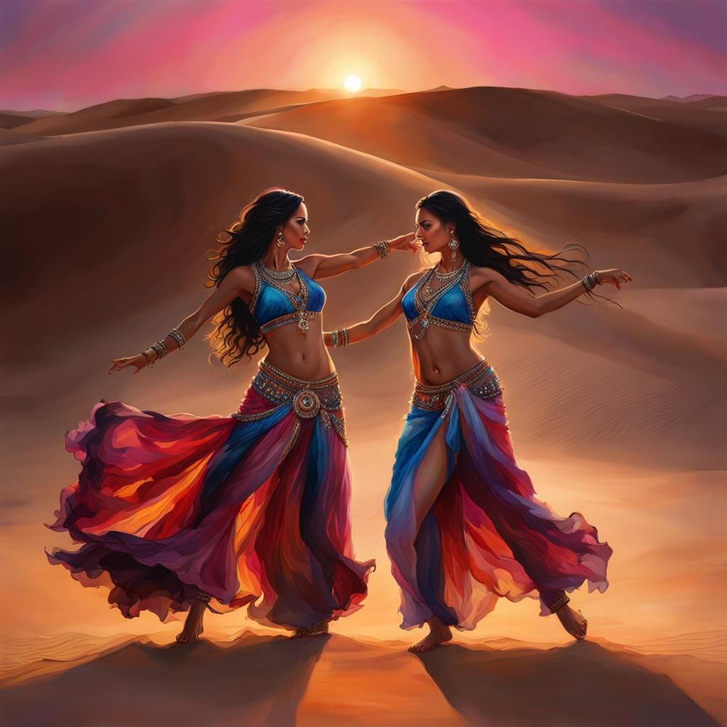 Sahara Belly Dancers: Watercolor Art