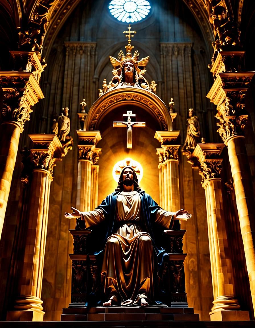 Majestic Jesus Christ in Gothic Baroque Cathedral