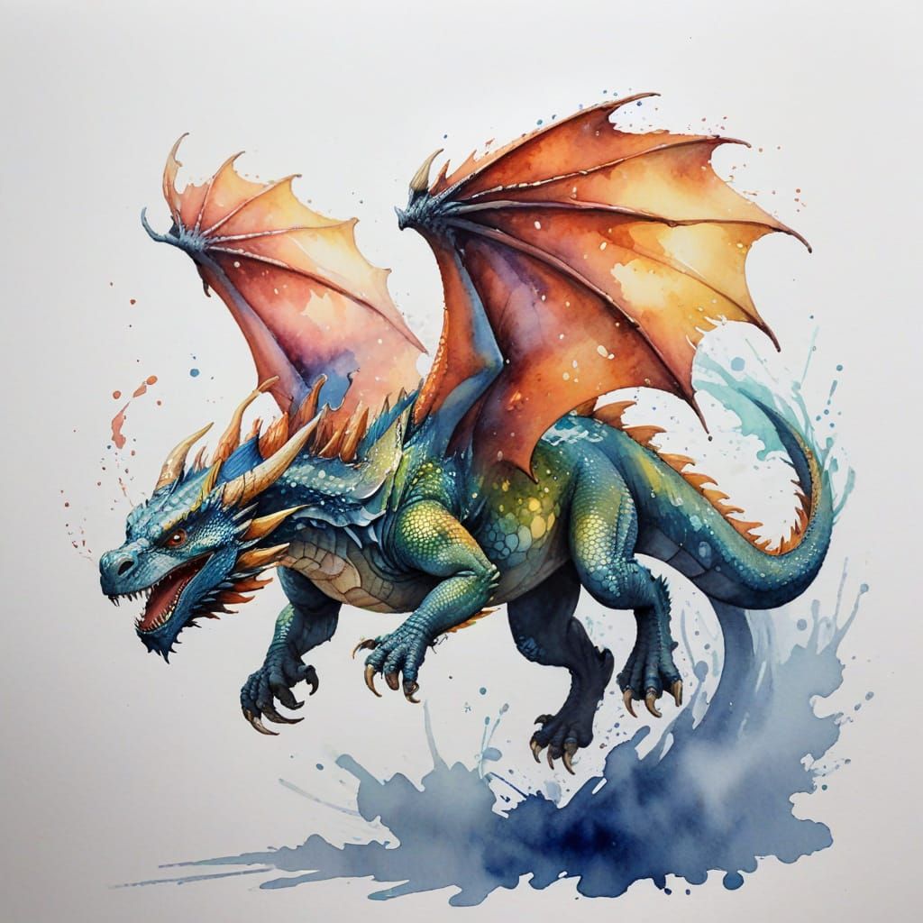 Dragon in Flight: Loose Watercolor Painting