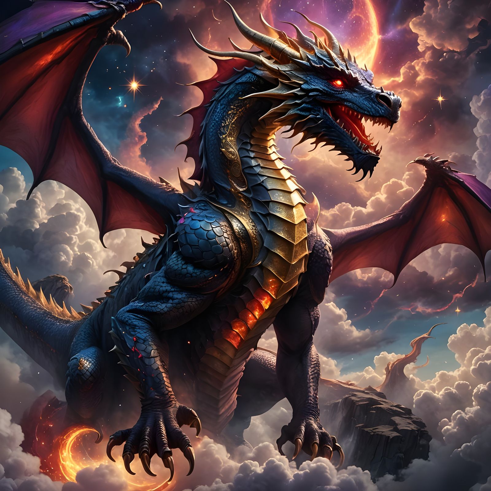 Dragon Pierced by Shining Star, Digital Art