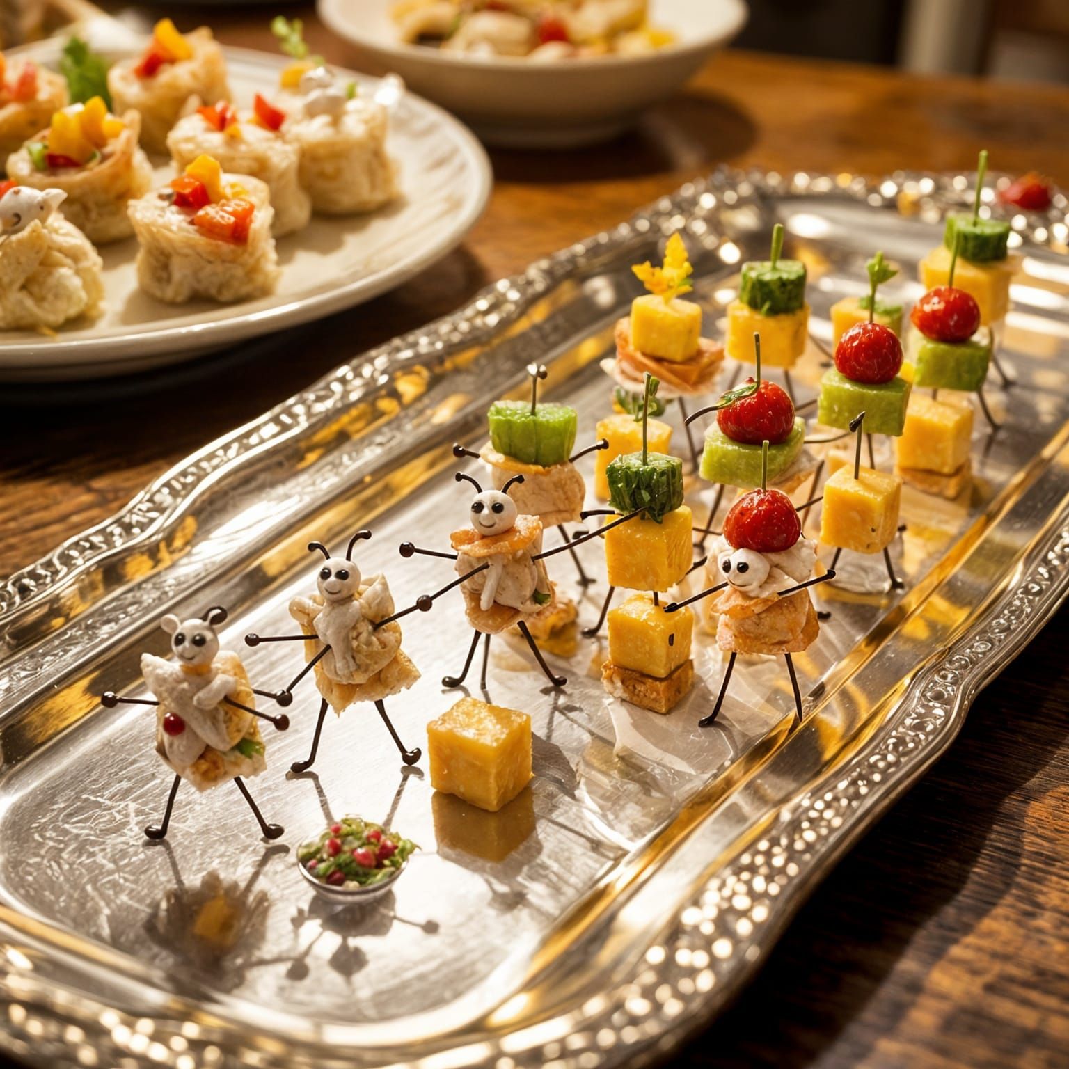 Appetizers Marching in Conga Line Across Platter