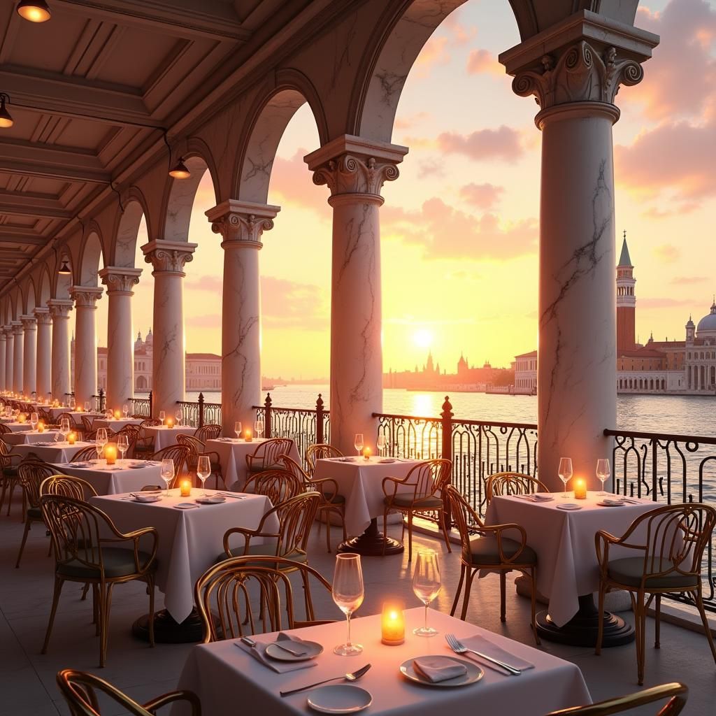 Venice Sunset: St. Mark's Square Restaurant in Anime Art