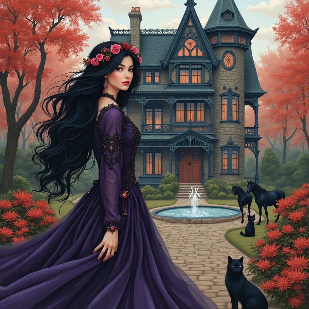 Gothic Victorian Woman in Art Nouveau Style
