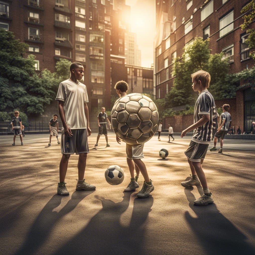 Futuristic Urban Soccer Game on Summer Evening