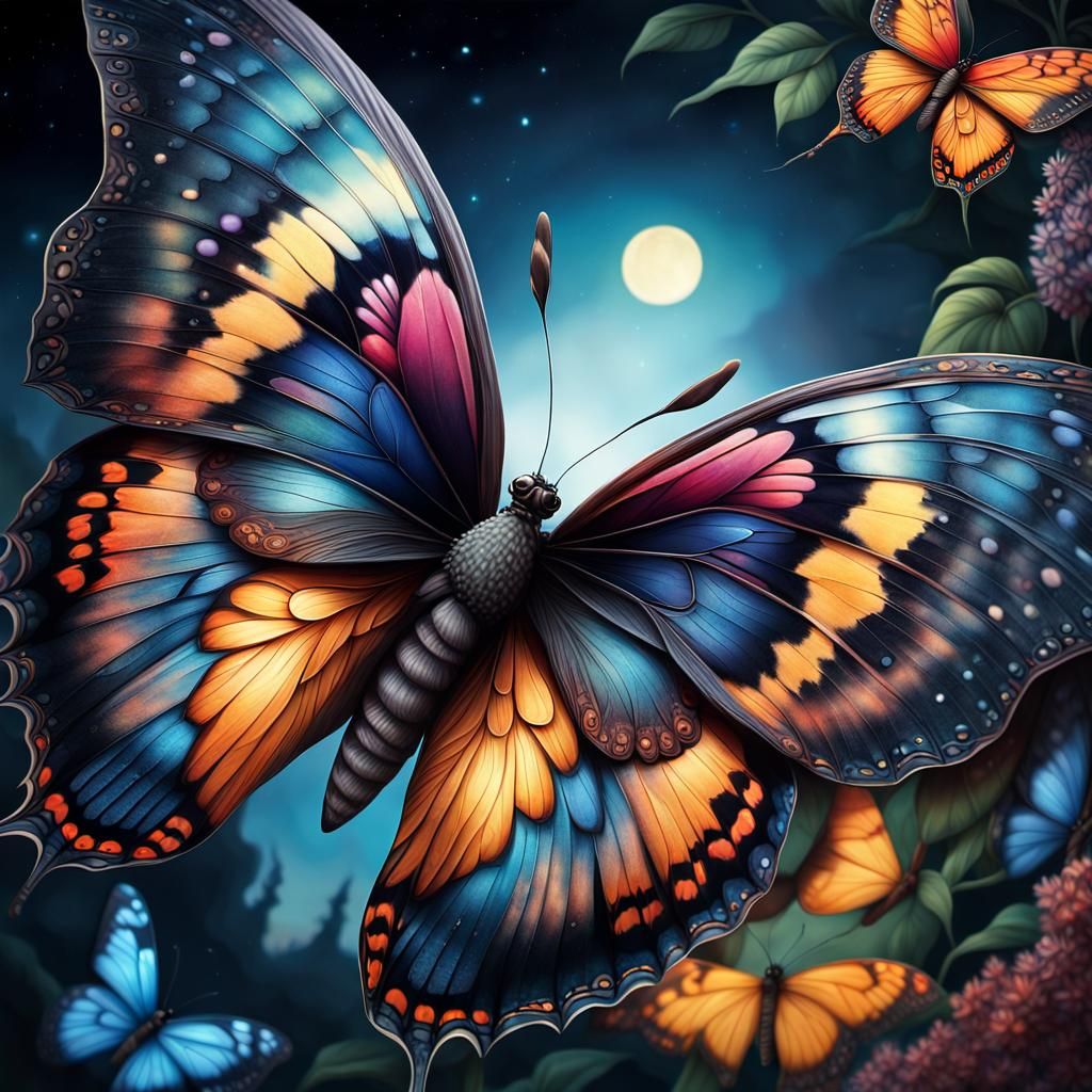 Butterfly Wings Displaying Intricate Fantasy Scenes