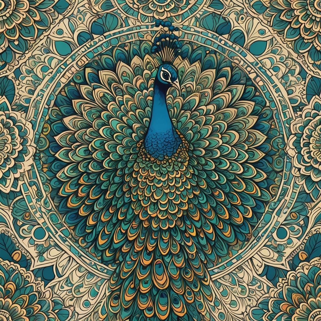 Peacock Mandala Animal Doodle