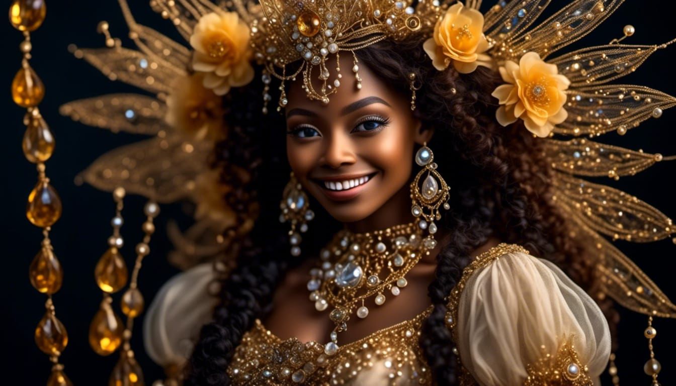 Hyperreal Smiling Dancer with Gilt Filaments