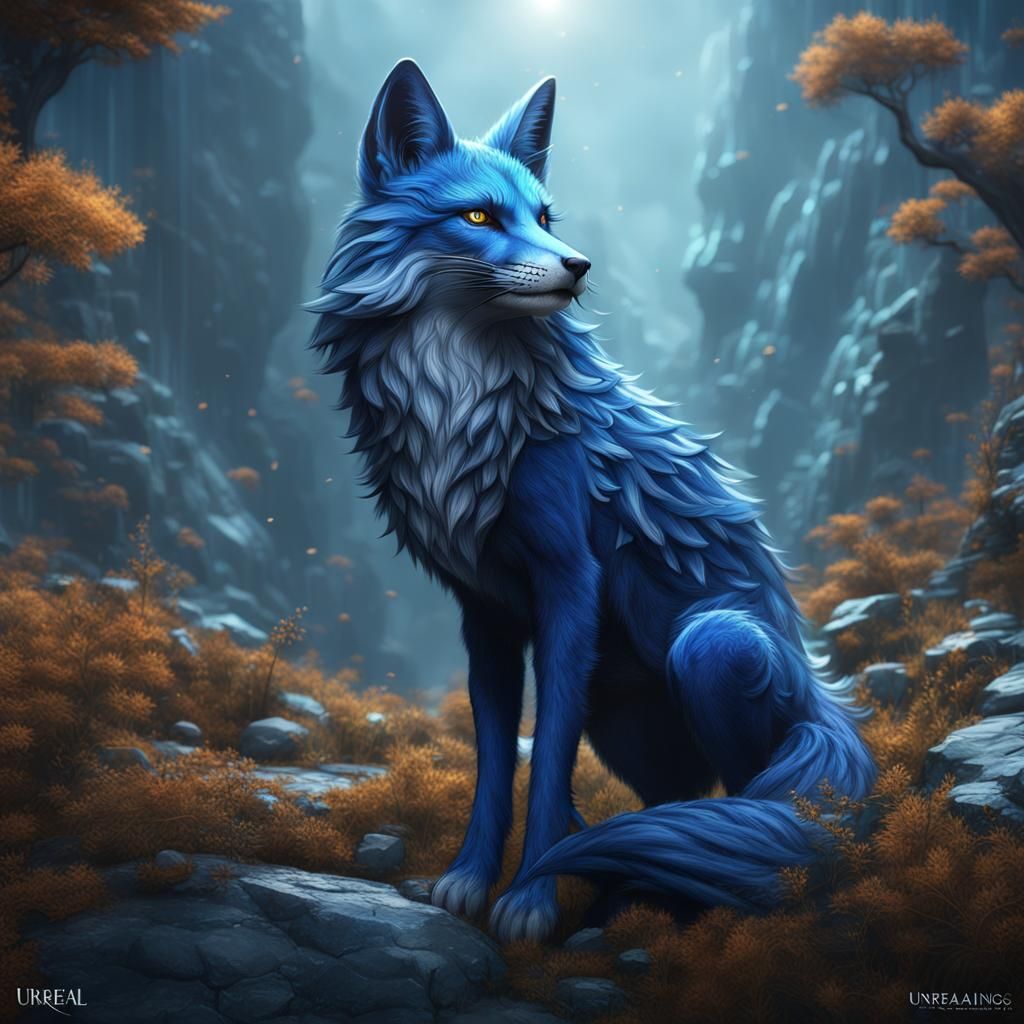 Fantastical Blue Fox in Detailed Matte Painting