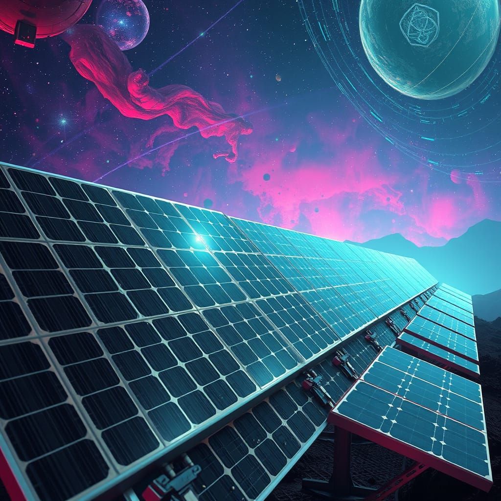 Futuristic Solar Panels in Retro-Futuristic Sci-Fi Style