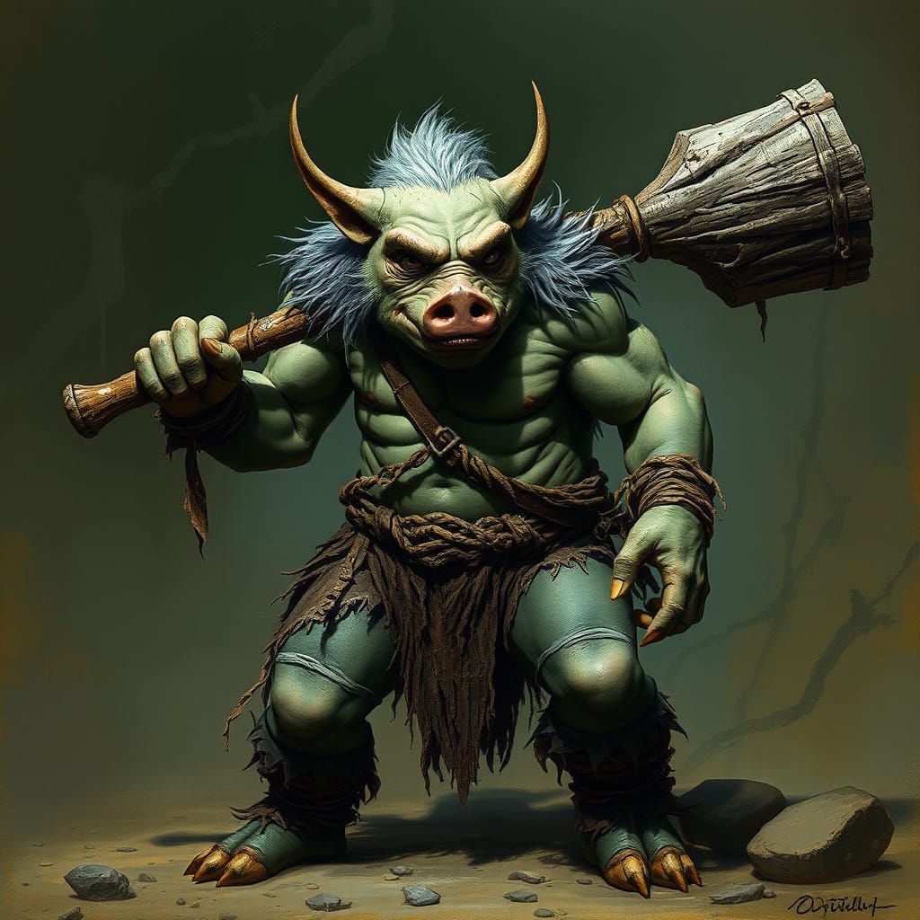 Brutal Orc Wielding Club in Dark Fantasy Style