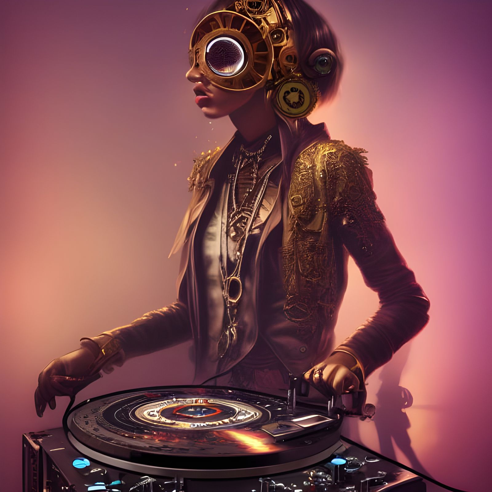 Steampunk Hip Hop DJ Portrait in Ornate Style