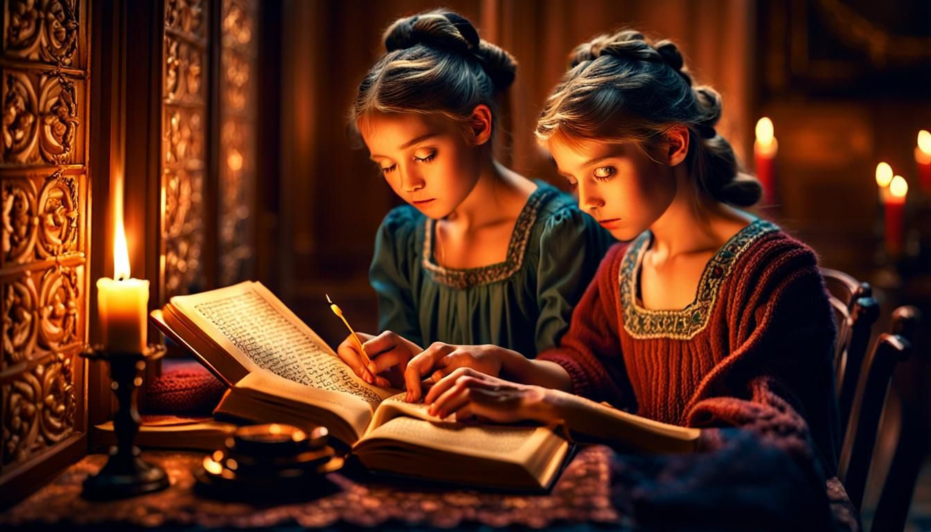 Young Woman Reading by Candlelight in Photorealistic Style