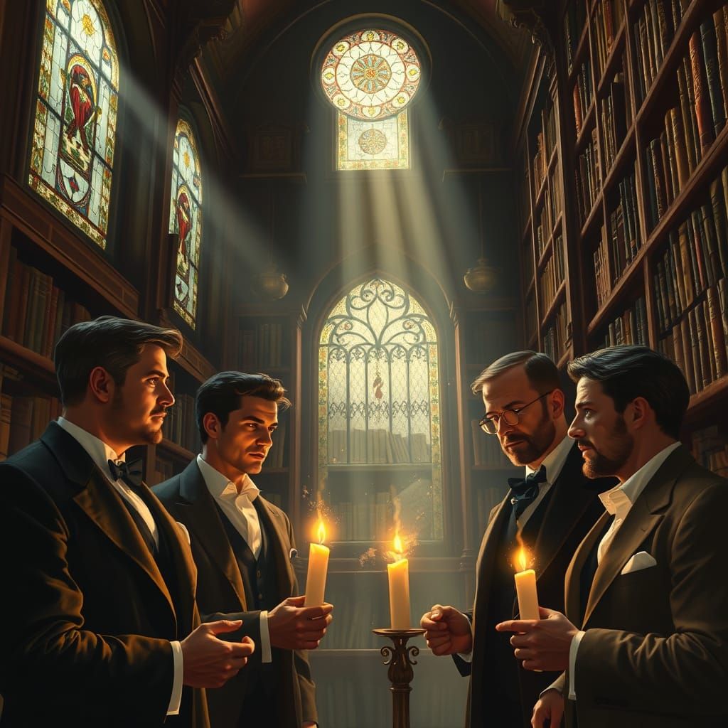 Clandestine Gathering in Hidden Library, Sargent and Kinkade...