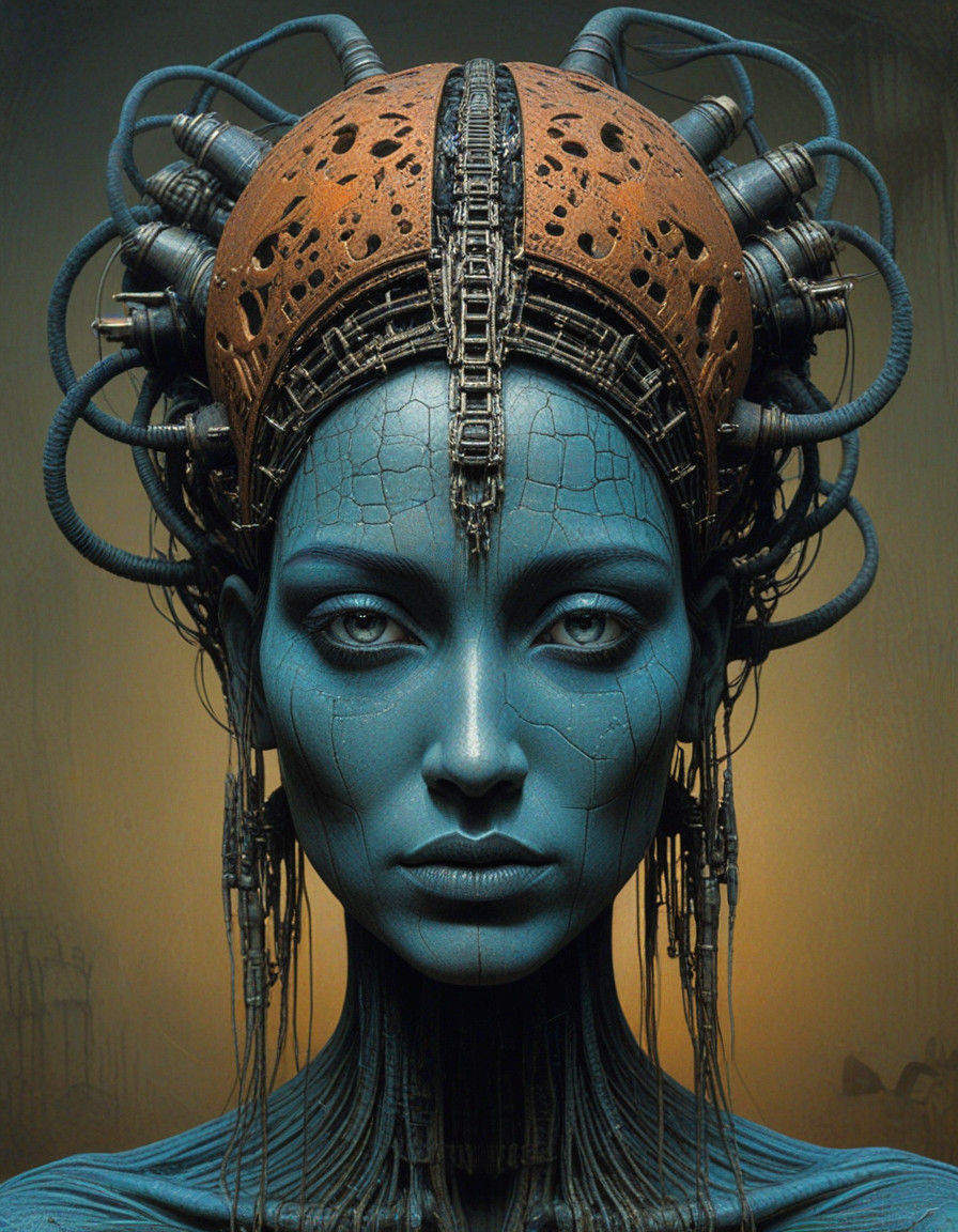 Grotesque Cyberpunk Goddess with Glimmering Dreams