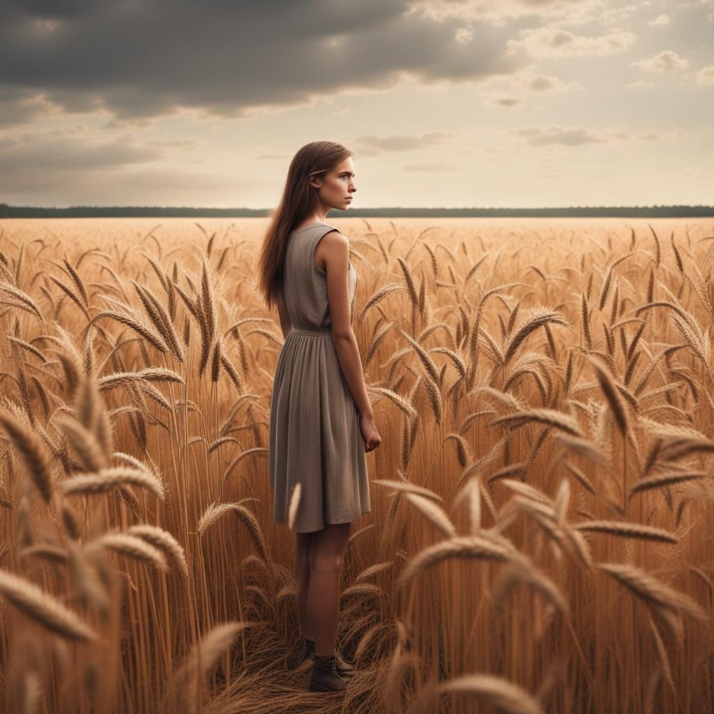 Girl in Wheat Field: Detailed Matte Painting