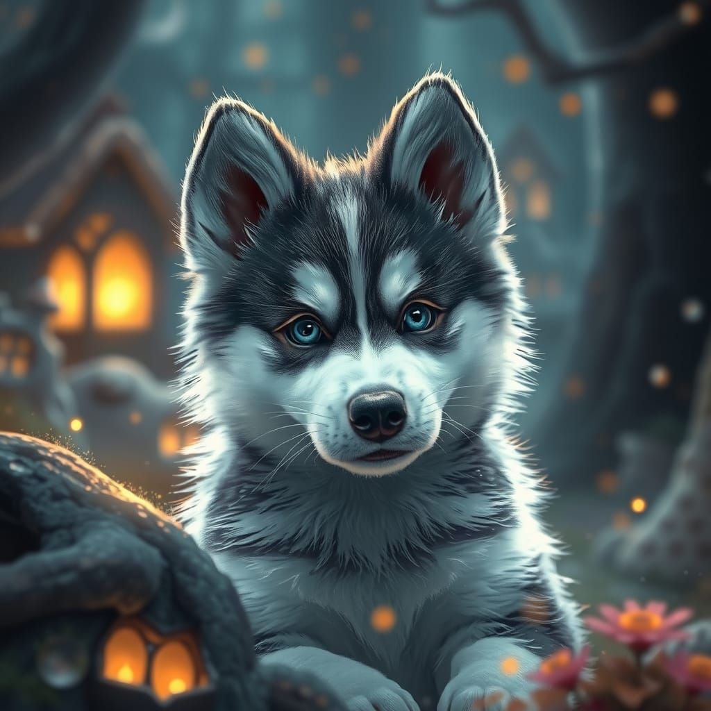 Mystical Siberian Husky Puppy Matte Painting