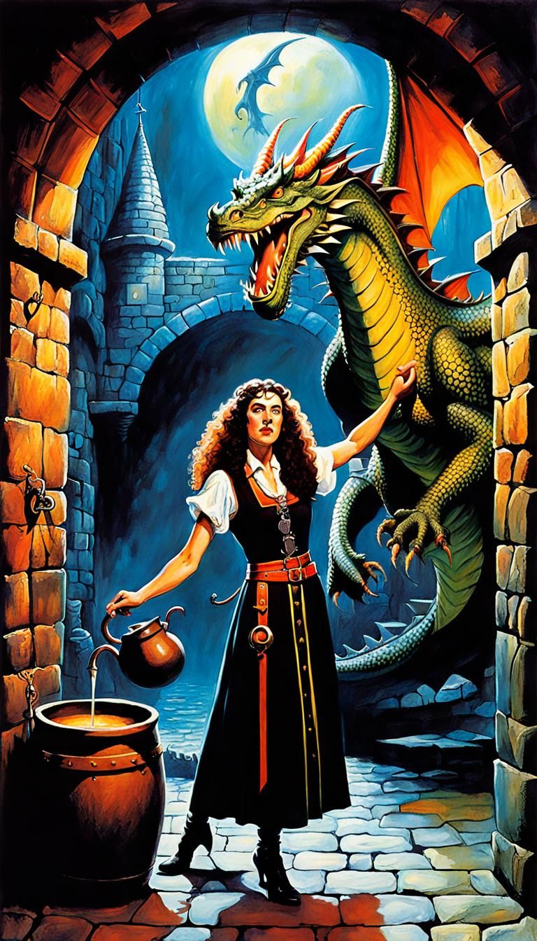 Weird Al Yankovic and Dragon in Storybook Style