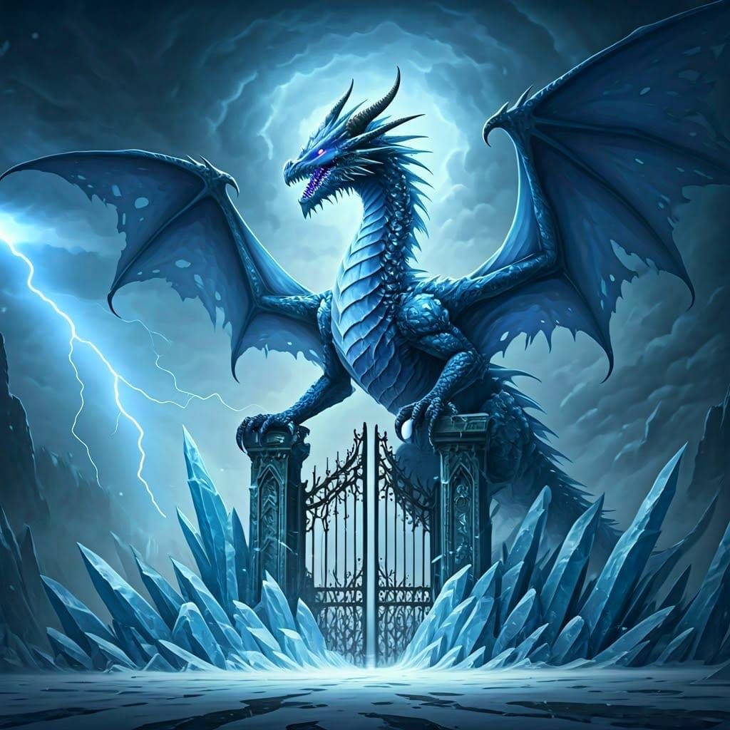 Majestic Ice Dragon Guards Frosty Gate