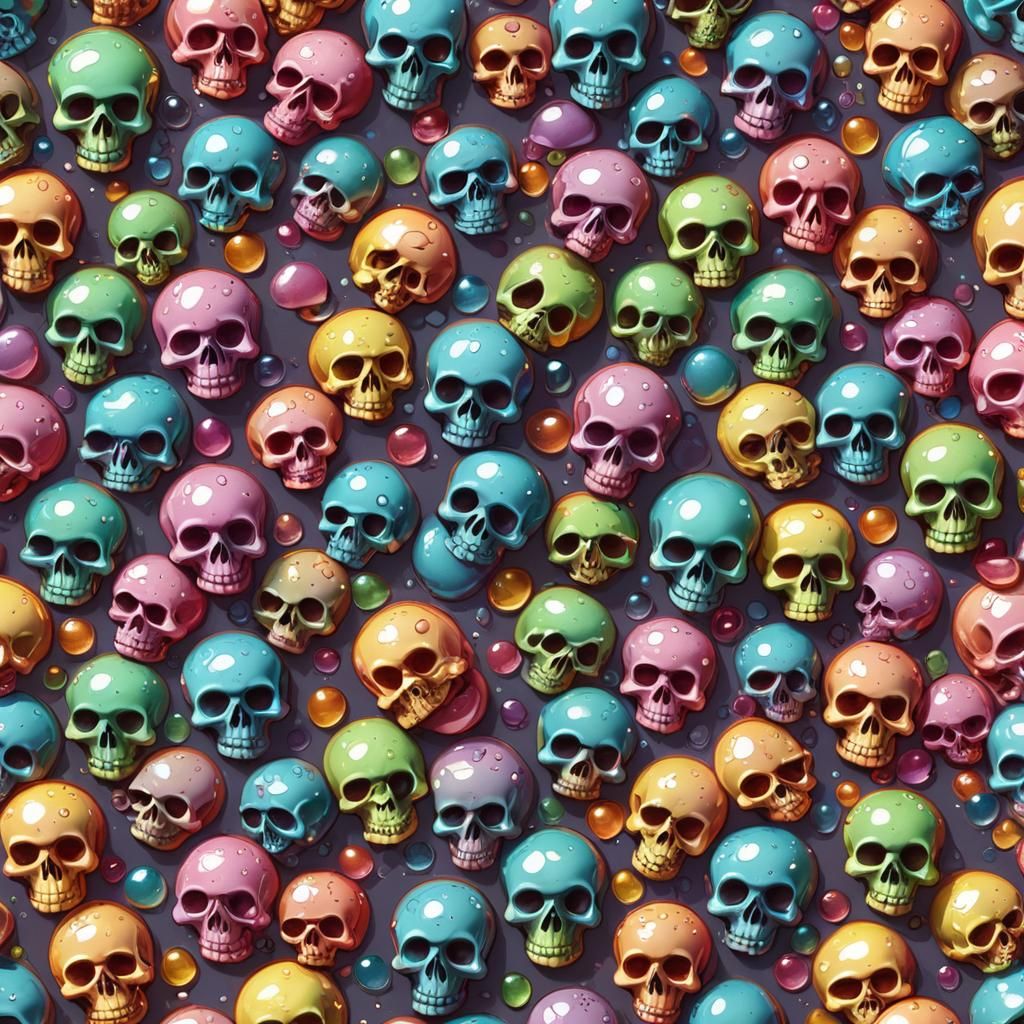 Dew Drops Shaped Like Skulls in Candy Art
