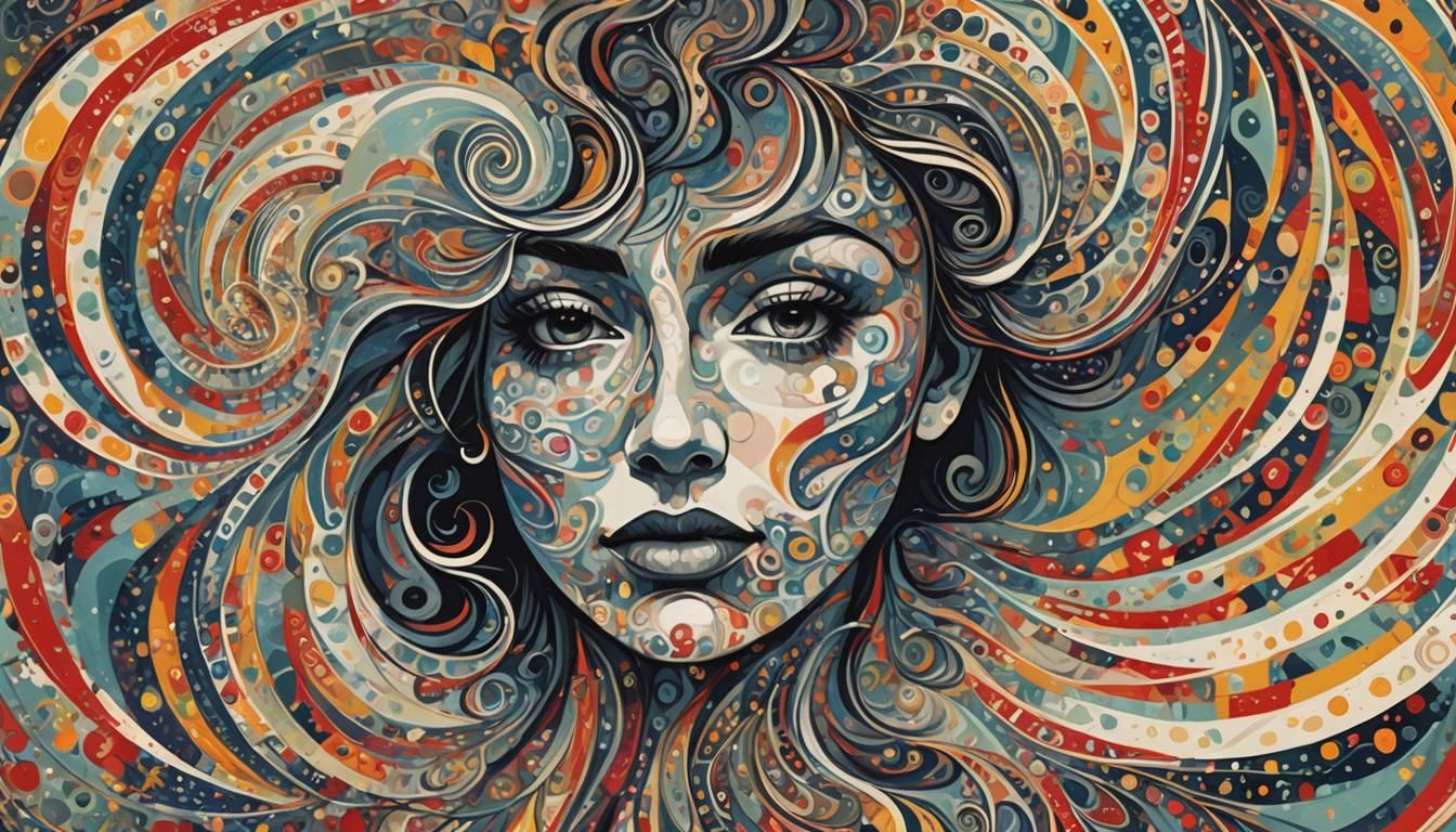 Abstract Portrait: Woman's Face in Swirling Patterns