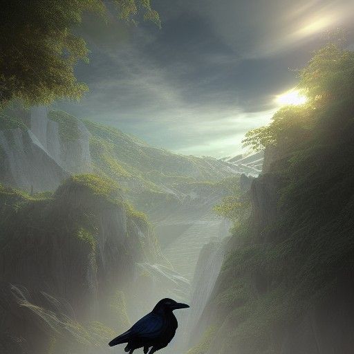 Hyperrealistic Raven in Morning Sunlight