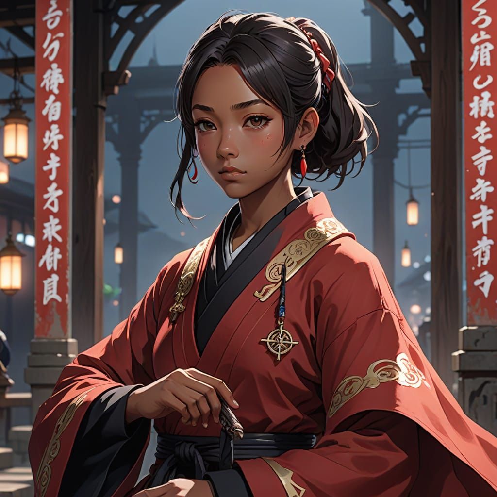 Meditating Monk in Red Robes as 3D Anime Art