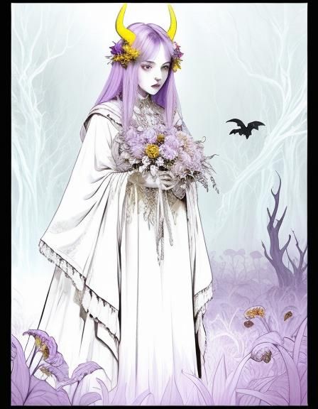 Dark Fantasy Woman with Horns in Digital Painting