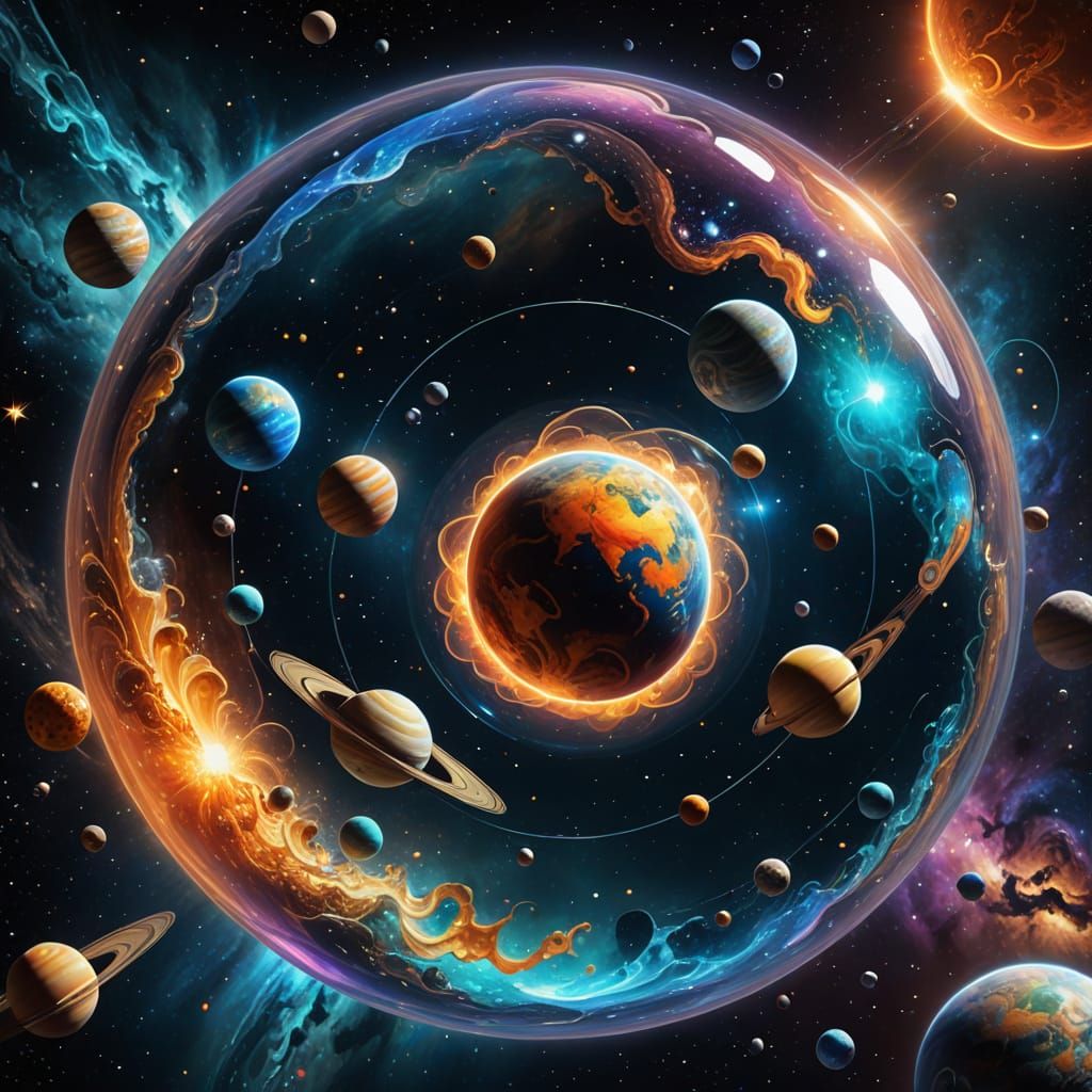 Solar System Planets in Space Bubble