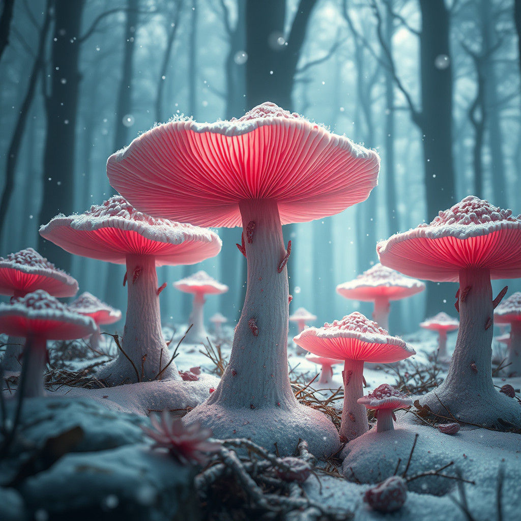 Magical Mushroom Forest in Snow, Fantasy Concept Art