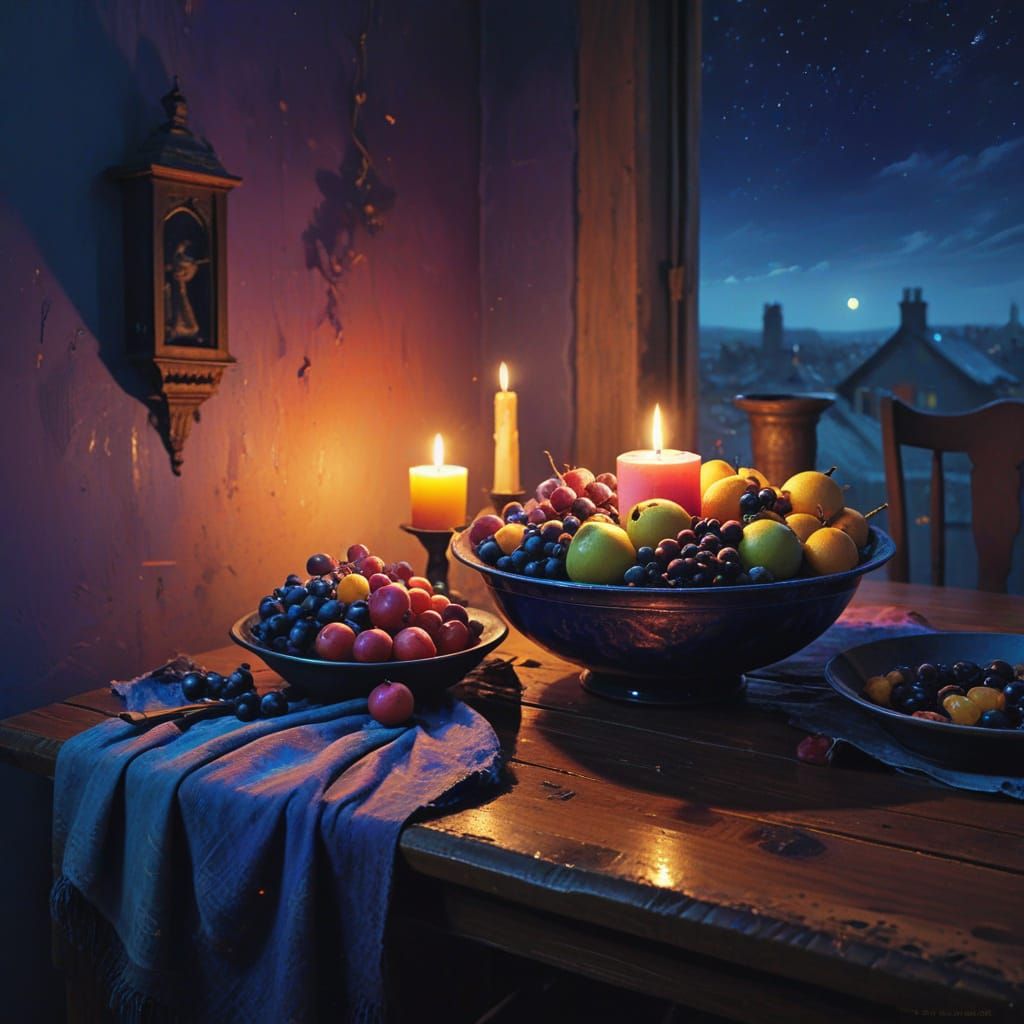 Midnight Village Scene in Australian Oil Painting Style