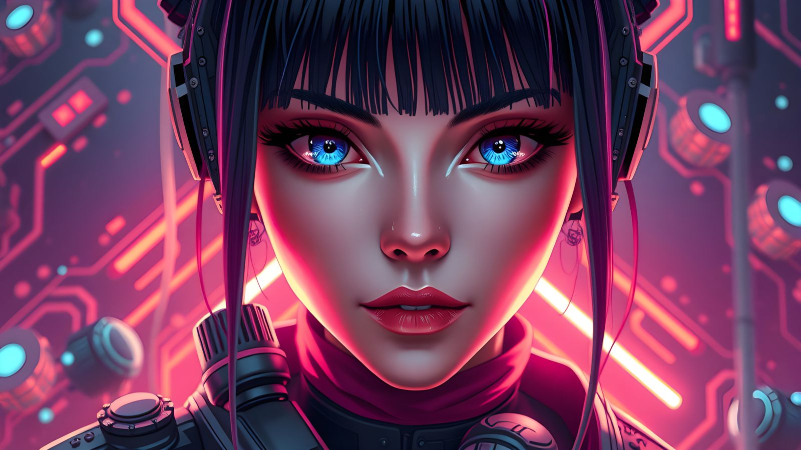 Cyberpunk Anime Woman Portrait with Pop Art Flair