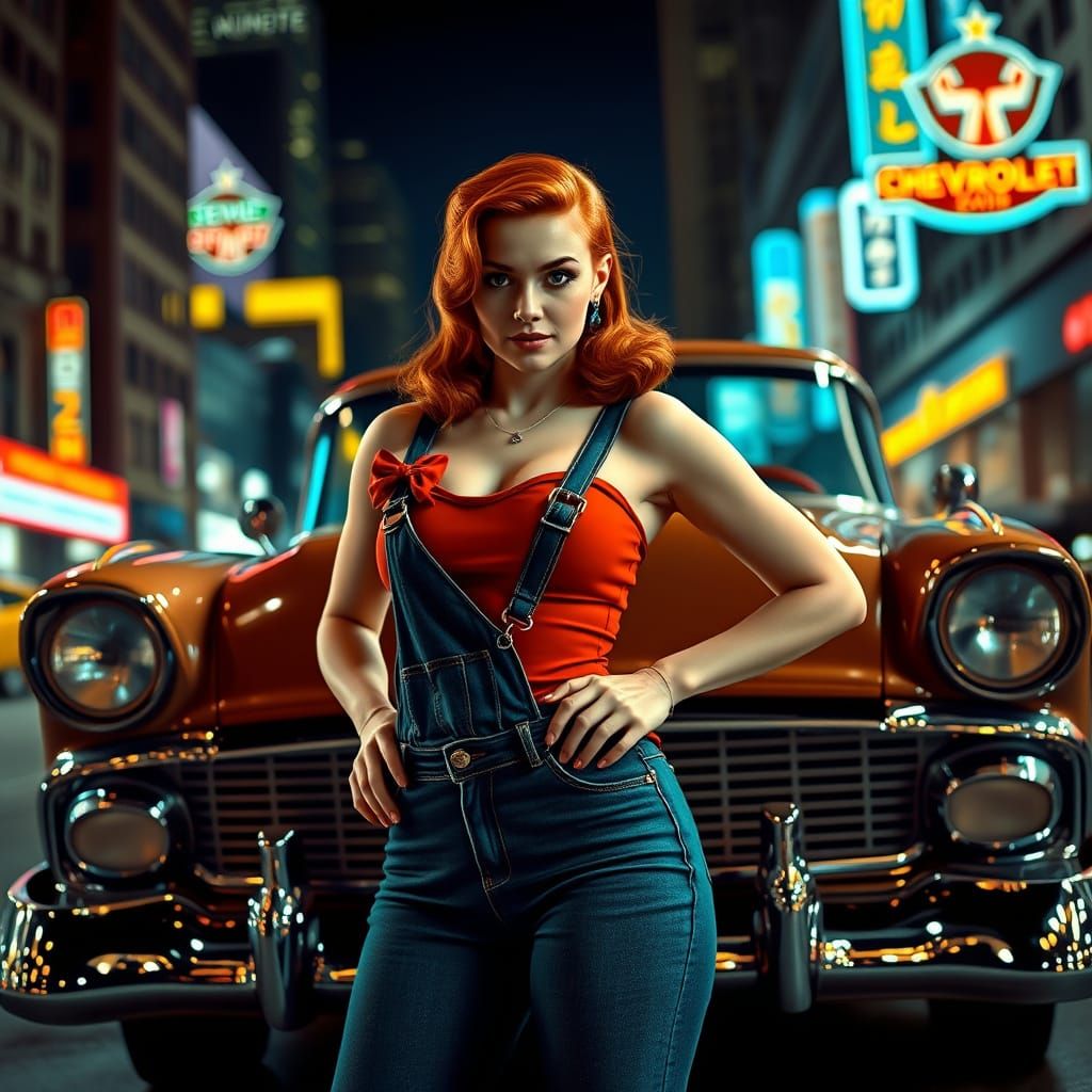 Vintage Pinup Beauty in Classic Chevy 57