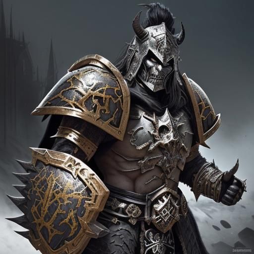 Intricately Designed Chaos Warrior in Black and Gold Armor