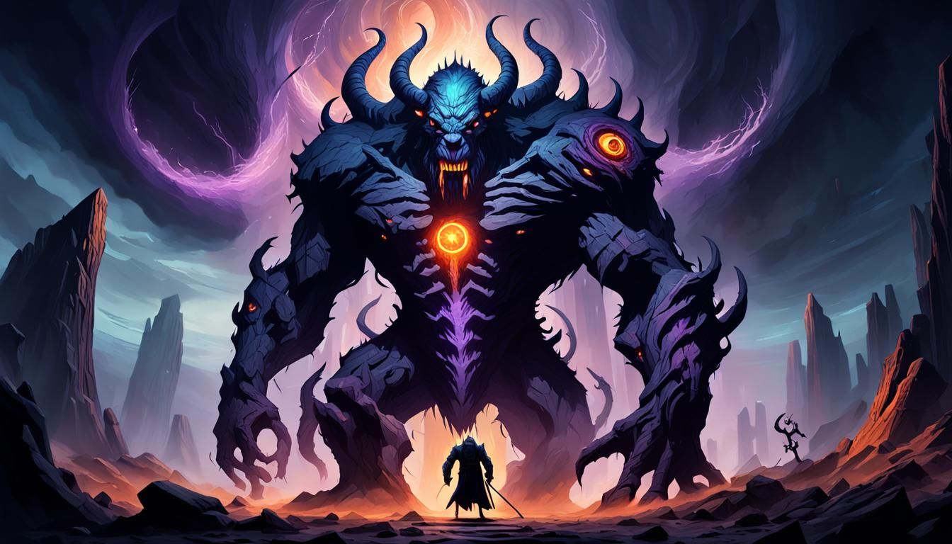 Towering Shadow Behemoth in Dark Fantasy Art