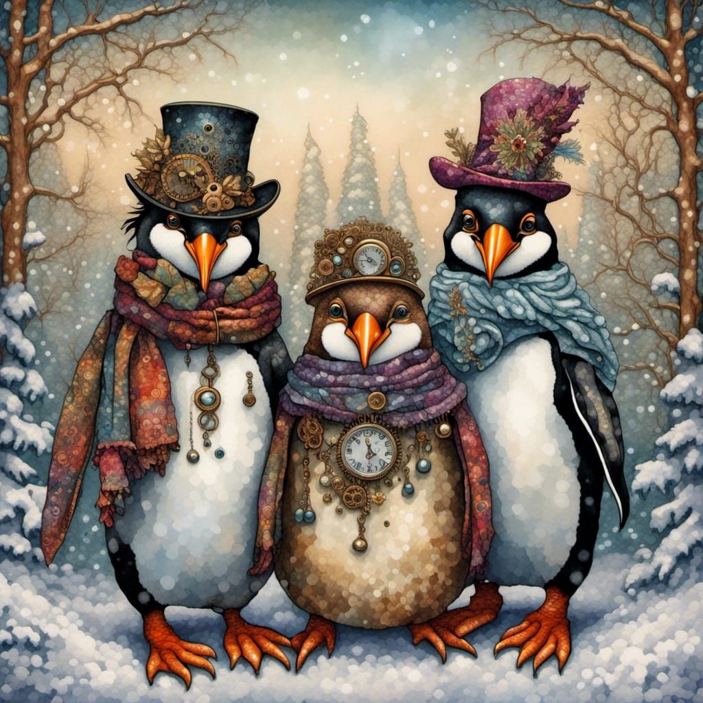 Steampunk Penguin Holiday Cheer