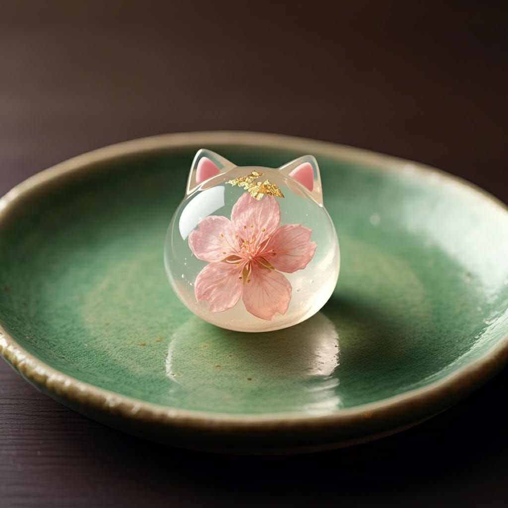 Sakura Mizu Shingen Mochi on Oribe Plate