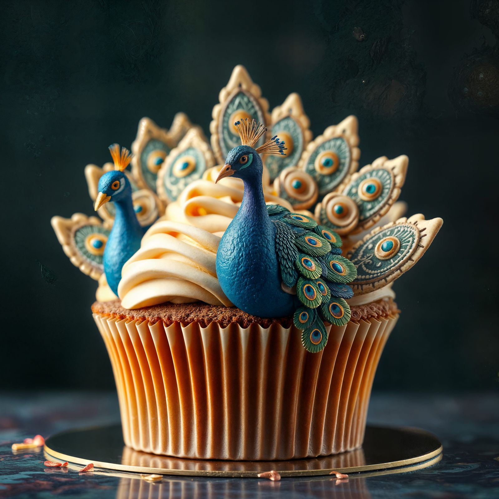 Peacock Cupcake Cake: Fantastical Digital Art