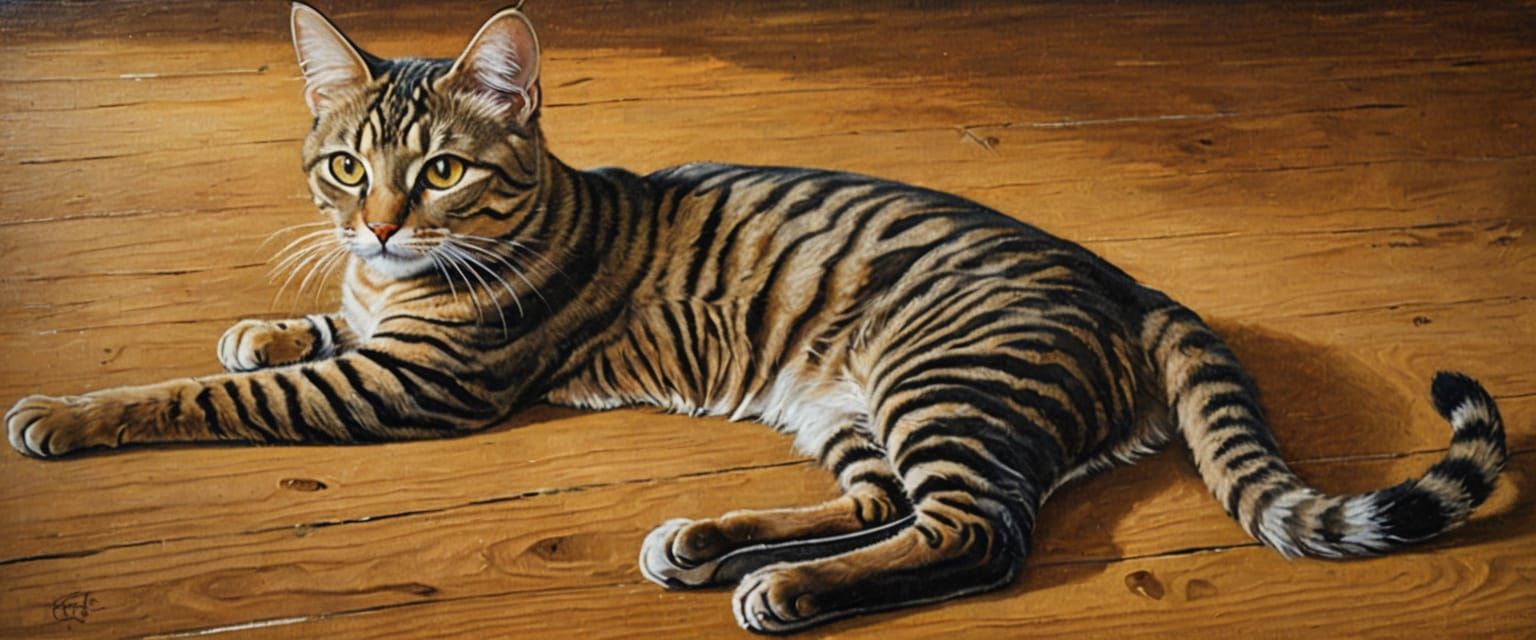 Tabby Cat in Oil Painting with Golden Light