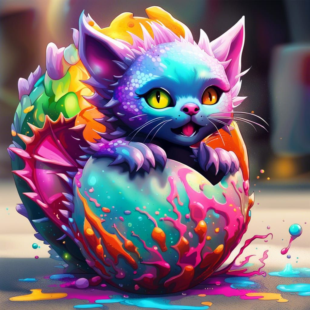 Sparkly Dragon Kitten Emerges: Graffiti Art