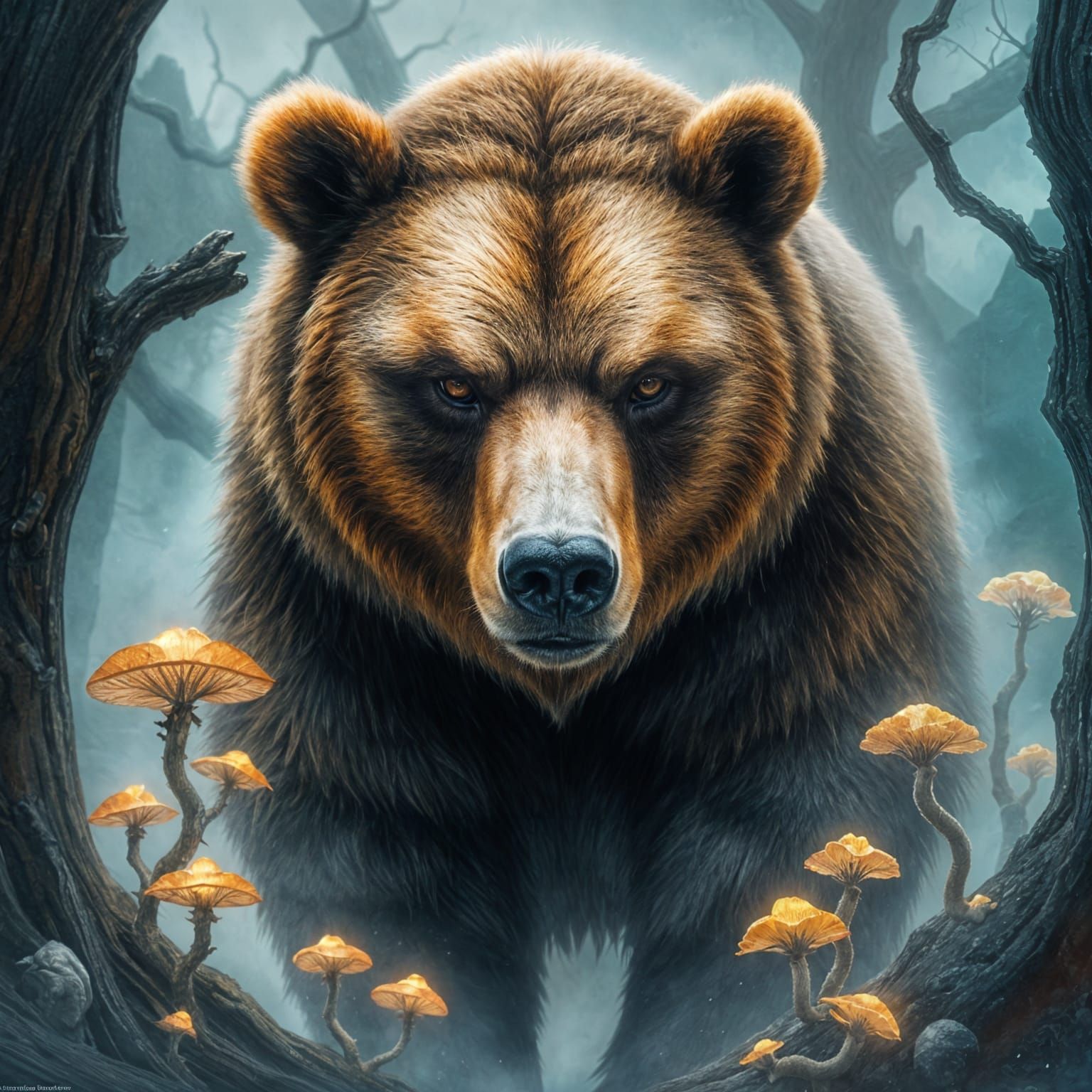 Fantasy Grizzly Bear in Watercolor Style