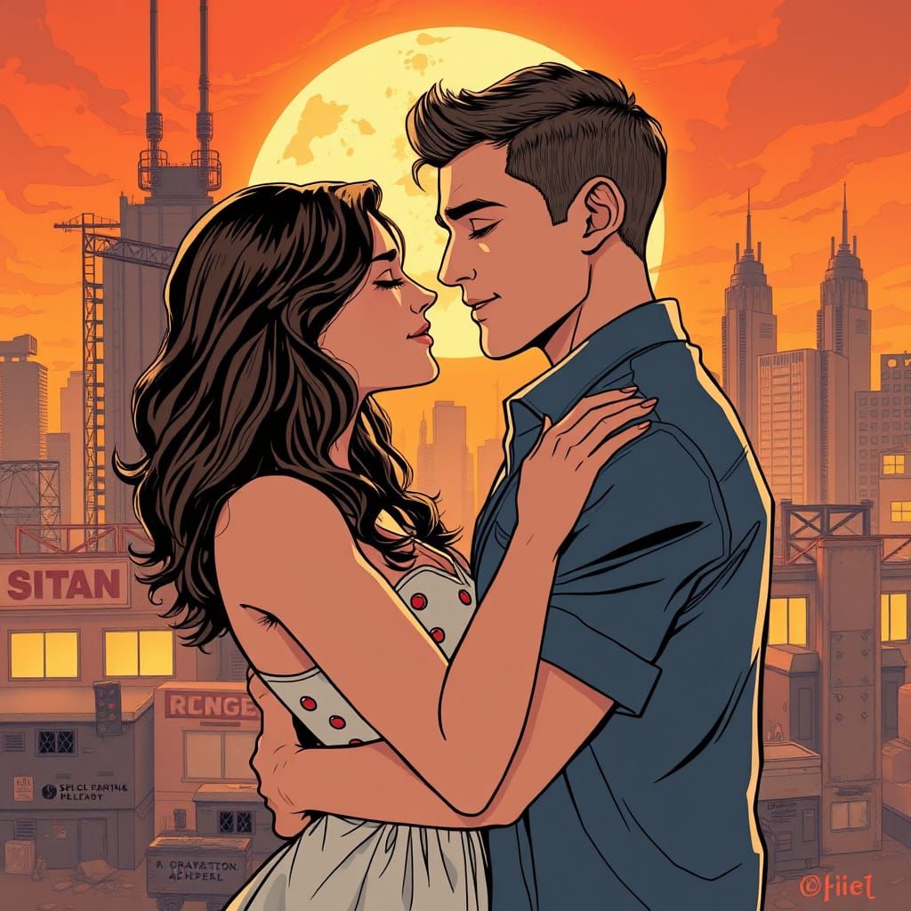 Dystopian Embrace: A Comic Book Art Illustration