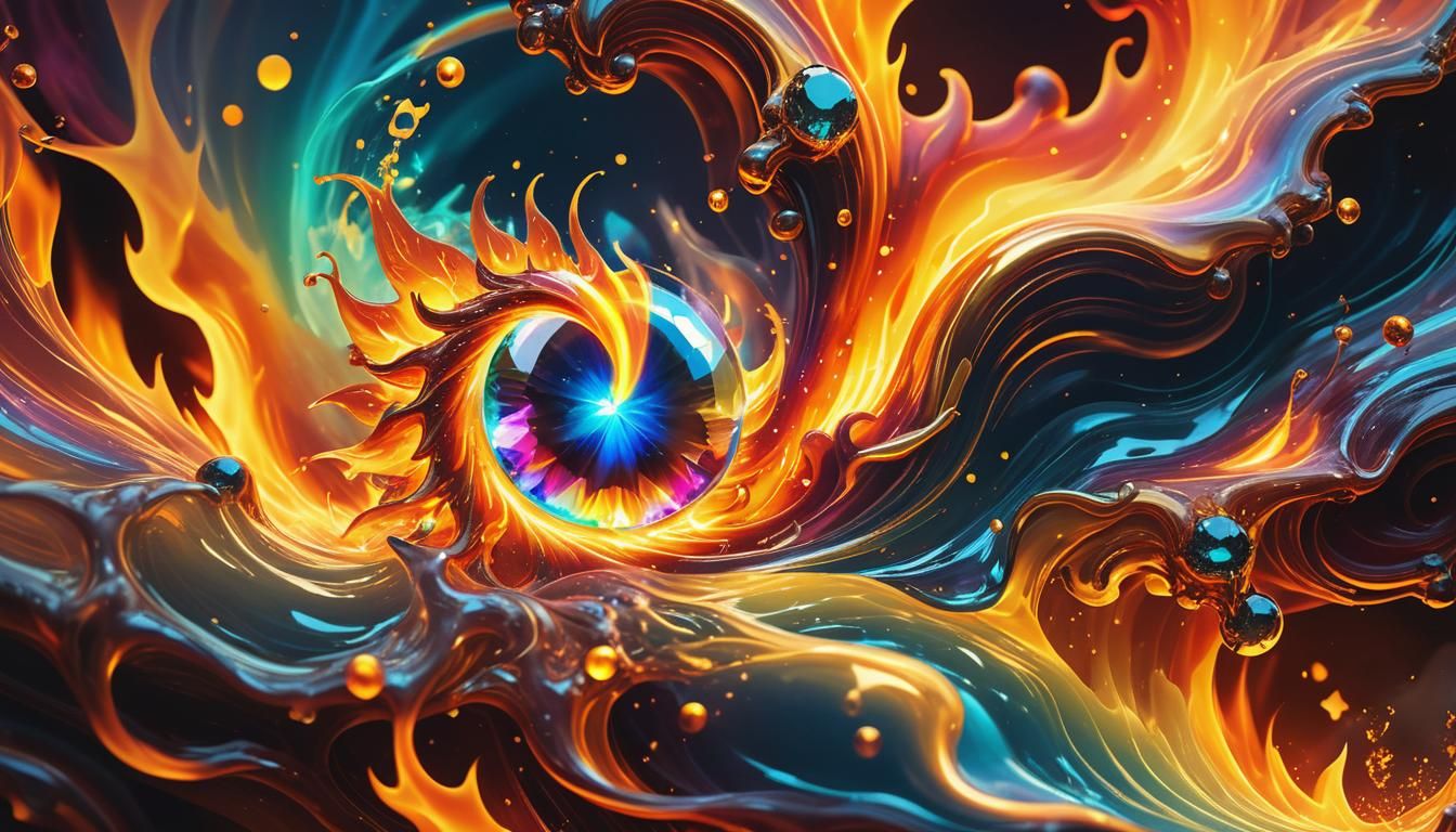 Fire and Water Elemental Gemstone: 3D Digital Art