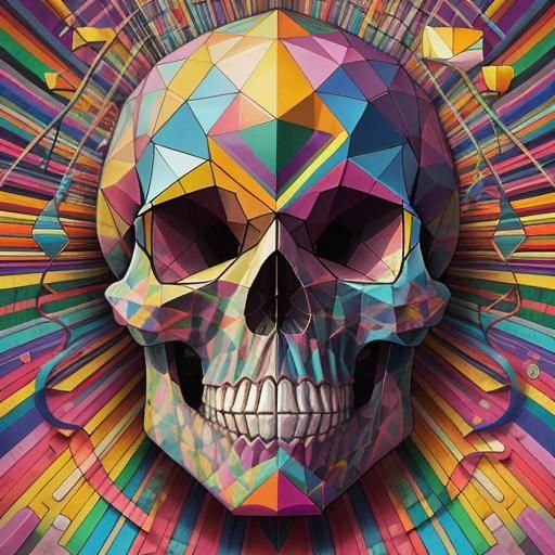 Geometric Rainbow Skull in Pop Surrealist Style