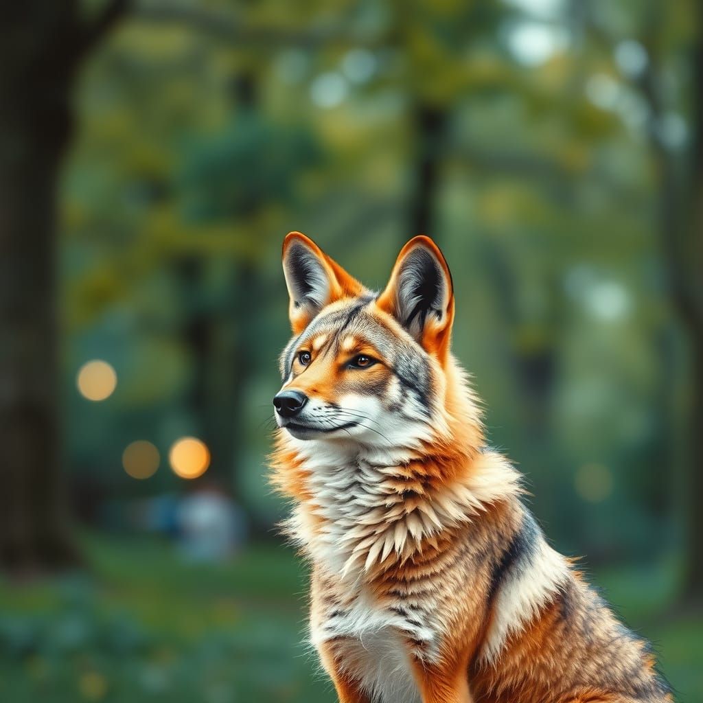 Ethereal Coyote Amidst Central Park's Bustle in Gouache Epic